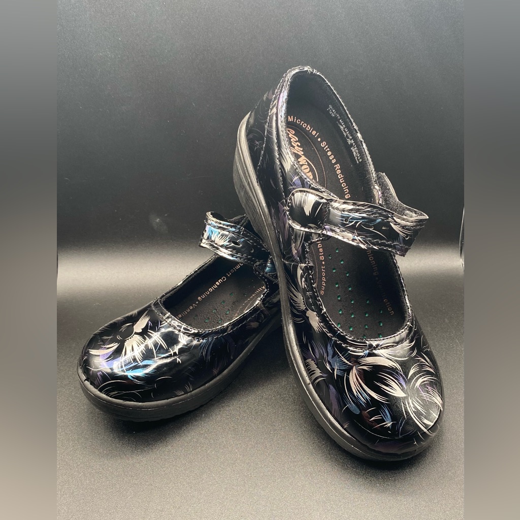 Easy Works By Easy Street Clogs 7.5 M Letsee - New - Black/Silver/Blue